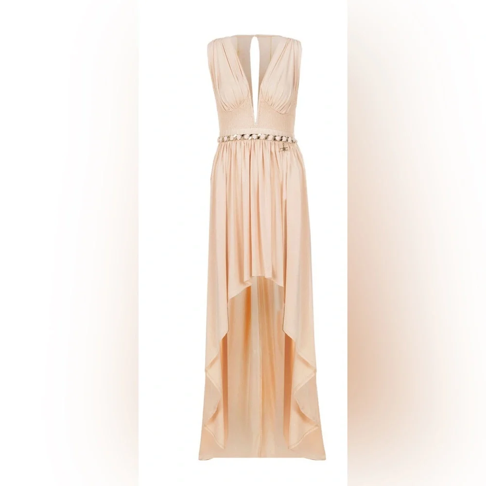 NWT ELISABETTA FRANCHI LIGHT PINK HIGH LOW DRESS SIZE 46 NA264